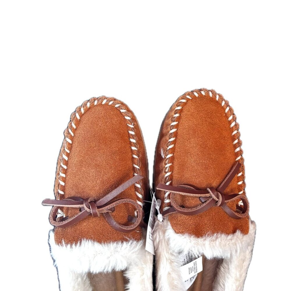 J. Crew | Women's Lodge Shoes Leather/Faux Fur | Size 7 | Tan/Chestnut